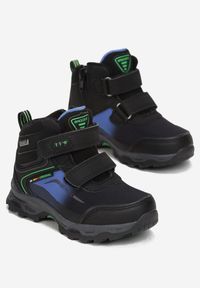 Born2be - Czarno-Niebieskie Botki Sportowe na Rzep Leallee. Wysokość cholewki: za kostkę. Zapięcie: rzepy. Kolor: czarny. Materiał: materiał. Szerokość cholewki: normalna. Wzór: aplikacja. Styl: sportowy