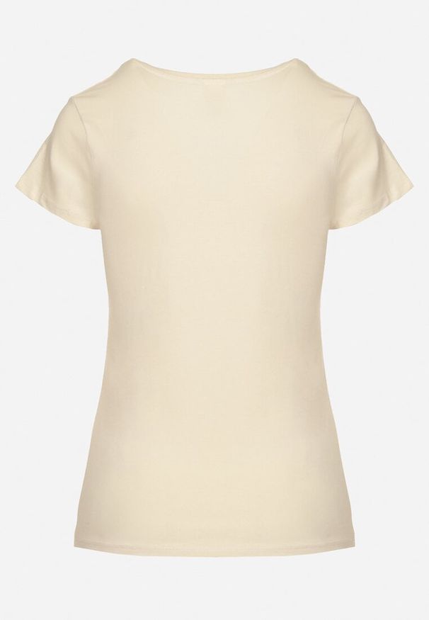 Born2be - Beżowy Bawełniany T-shirt o Klasycznym Fasonie Lialova. Okazja: na co dzień. Typ kołnierza: dekolt w serek. Kolor: beżowy. Materiał: bawełna. Styl: klasyczny