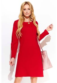 Makadamia - Czerwona Kobieca Sukienka z Długim Ozdobnym Rękawem. Kolor: czerwony. Materiał: poliester, nylon #1
