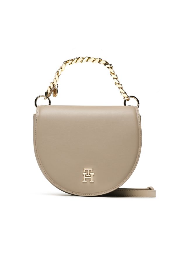 TOMMY HILFIGER - Torebka Tommy Hilfiger Th Chic Saddle Bag AW0AW14783 AEG. Kolor: beżowy. Materiał: skórzane