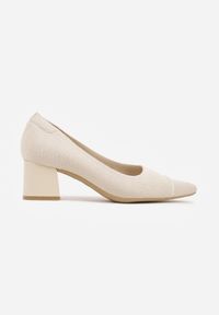 Born2be - Beżowe Czółenka VICES ze Sportowej Tkaniny na Słupku Waesbella. Nosek buta: otwarty. Kolor: beżowy. Materiał: tkanina. Obcas: na słupku. Styl: sportowy. Wysokość obcasa: średni #4