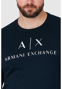 Armani Exchange - ARMANI EXCHANGE Granatowy longsleeve męski z logo. Kolor: niebieski. Materiał: prążkowany. Długość rękawa: długi rękaw #4