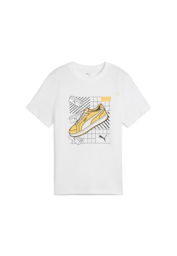 Puma - Młodzieżowa koszulka Graphics IV PUMA White. Kolor: biały. Materiał: guma. Wzór: nadruk. Sport: joga i pilates