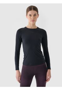 4f - 4F Longsleeve treningowy szybkoschnący damski - czarny XL. Kolor: czarny. Materiał: włókno, elastan, dzianina, materiał, poliester. Długość rękawa: długi rękaw. Długość: długie. Wzór: gładki, jednolity, ze splotem. Sport: fitness
