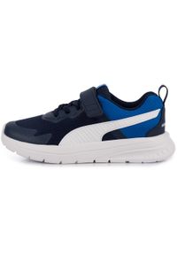 Puma - Buty sneakersy dziecięce sportowe na rzep granatowe PUMA EVOLVE RUN. Zapięcie: rzepy. Kolor: niebieski, wielokolorowy, biały. Sport: bieganie