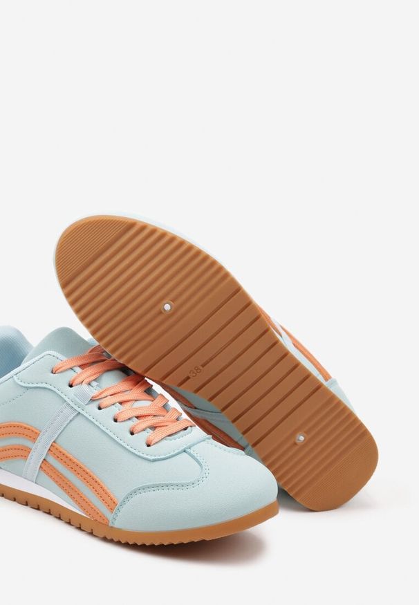 Born2be - Niebiesko-Pomarańczowe Sneakersy z Przeszyciami i Ozdobnymi Paskami na Boku Beniffa. Okazja: na co dzień. Zapięcie: pasek. Kolor: niebieski. Wzór: paski. Obcas: na obcasie. Wysokość obcasa: niski