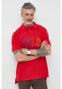 Polo Ralph Lauren polo bawełniane kolor czerwony z aplikacją. Typ kołnierza: polo. Kolor: czerwony. Materiał: bawełna. Długość: krótkie. Wzór: aplikacja #3