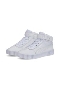 Buty Puma Carina 2.0 Mid, Kobiety. Wysokość cholewki: za kostkę. Zapięcie: rzepy. Kolor: biały, wielokolorowy, szary. Materiał: guma, materiał, syntetyk. Szerokość cholewki: normalna. Sport: turystyka piesza
