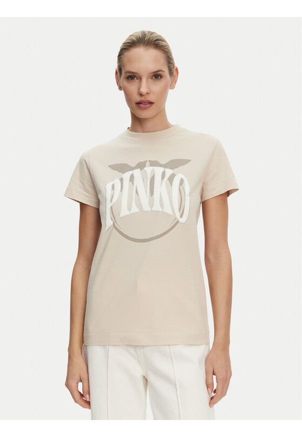 Pinko - PINKO T-Shirt Start 101752 A2CT Beżowy Regular Fit. Kolor: beżowy. Materiał: bawełna