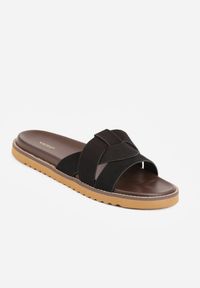 Born2be - Czarne Klapki VICES z Przeplatanymi Paskami Anreene. Okazja: na co dzień. Kolor: czarny. Materiał: len. Wzór: paski. Styl: casual, klasyczny, elegancki #5