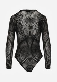 Renee - Czarne Body z Siateczki Vonegno. Kolor: czarny. Materiał: wiskoza, welur, jeans. Wzór: aplikacja #3