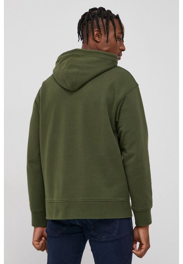 Levi's® - Levi's Bluza bawełniana męska kolor zielony z kapturem z nadrukiem. Okazja: na spotkanie biznesowe. Typ kołnierza: kaptur. Kolor: zielony. Materiał: bawełna. Wzór: nadruk. Styl: biznesowy
