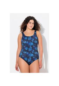 ULLA POPKEN - Damskie Strój kąpielowy liście bez miękkich miseczek z recyklingu. Kolekcja: plus size. Kolor: niebieski. Materiał: poliester, poliamid, materiał, elastan #1