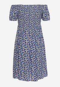 Born2be - Granatowa Wiskozowa Sukienka Hiszpanka z Gumkami w Pasie Valdina. Okazja: na co dzień. Typ kołnierza: dekolt hiszpanka. Kolor: niebieski. Materiał: wiskoza. Długość rękawa: krótki rękaw. Sezon: lato. Styl: casual, wakacyjny #6