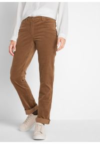 bonprix - Spodnie sztruksowe ze stretchem Straight. Stan: obniżony. Kolor: brązowy. Materiał: sztruks #1