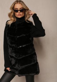 Renee - Czarna Futrzana Kamizelka Afeth. Kolor: czarny. Materiał: futro. Sezon: zima, jesień