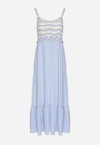 Born2be - Niebieska Sukienka Rozkloszowana na Ramiączkach z Wiskozy Ozdobiona Haftami Efradea. Okazja: na co dzień. Kolor: niebieski. Materiał: wiskoza. Długość rękawa: na ramiączkach. Wzór: aplikacja, haft. Styl: klasyczny, casual #7