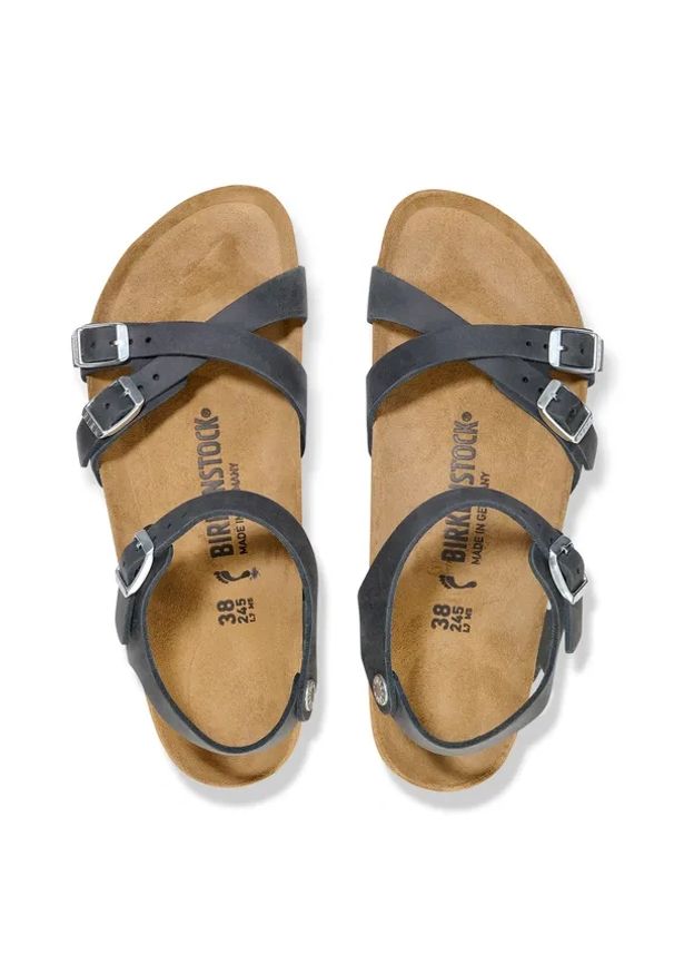 Sandały damskie czarne Birkenstock Kumba FL. Nosek buta: otwarty. Zapięcie: pasek. Kolor: czarny. Materiał: zamsz, materiał, welur, nubuk. Wzór: paski. Sezon: lato. Styl: elegancki