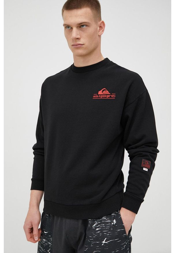 Quiksilver bluza bawełniana x Stranger Things męska kolor czarny z nadrukiem. Kolor: czarny. Materiał: bawełna. Wzór: nadruk