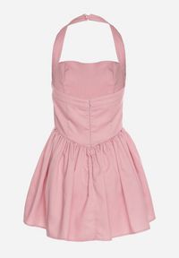 Born2be - Różowa Rozkloszowana Sukienka Vices z Paskiem na Szyję Nelimira. Okazja: na co dzień. Kolor: różowy. Wzór: aplikacja. Styl: elegancki, casual #3