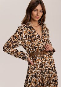 Renee - Brązowa Sukienka Mossaxe. Kolor: brązowy. Materiał: tkanina. Długość rękawa: długi rękaw. Typ sukienki: kopertowe. Długość: midi #3