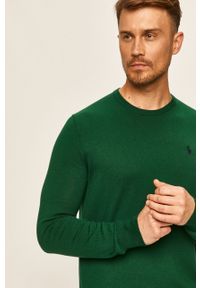 Polo Ralph Lauren - Sweter. Typ kołnierza: polo. Kolor: zielony. Materiał: bawełna, dzianina. Długość rękawa: długi rękaw. Długość: długie. Wzór: gładki, aplikacja #1