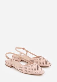 Renee - Różowe Baleriny Slingback z Kwadratowym Noskiem i Ażurową Cholewką Jurria. Okazja: na co dzień. Kolor: różowy. Materiał: jeans. Szerokość cholewki: normalna. Wzór: ażurowy. Styl: casual #5
