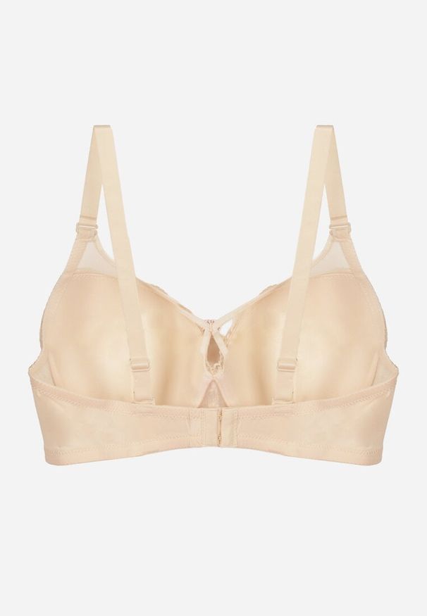 Renee - Jasnobeżowy Biustonosz z Koronki z Sercem z Cyrkonii Adrievianna. Kolor: beżowy. Materiał: koronka. Wzór: koronka