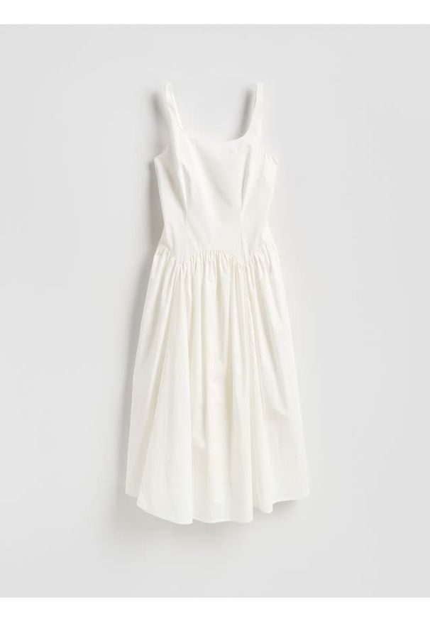 Reserved - Sukienka z ozdobnym wiązaniem - złamana biel. Materiał: bawełna, tkanina