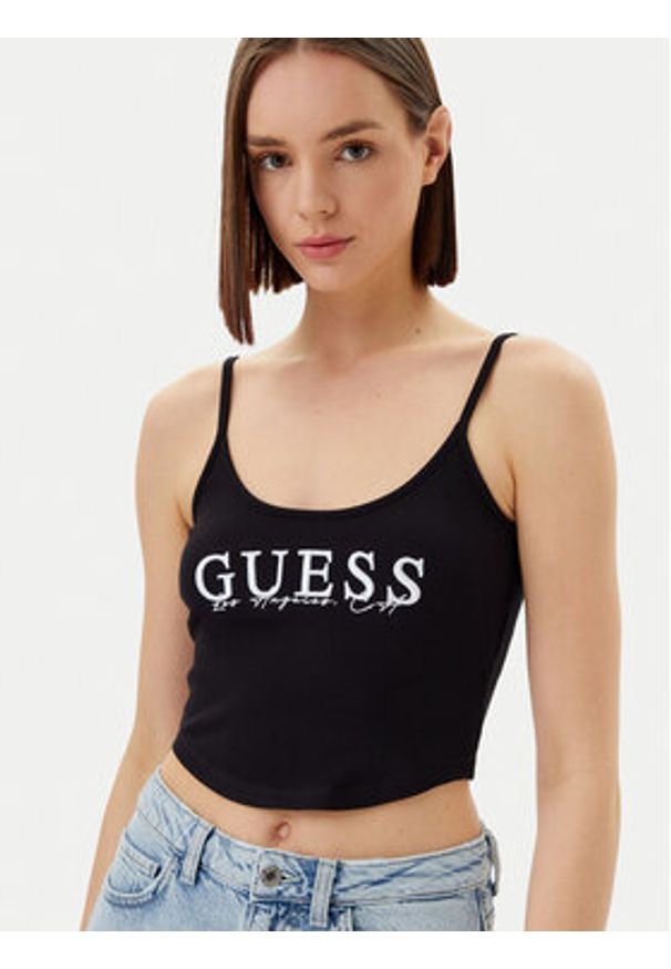 Guess Top V5GP16 K8RT2 Czarny Regular Fit. Kolor: czarny. Materiał: wiskoza