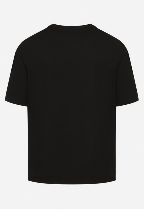 Born2be - Czarny Bawełniany T-shirt Ozdobiony Nadrukiem Nartzedi. Okazja: na co dzień. Kolor: czarny. Materiał: bawełna. Wzór: aplikacja, nadruk. Styl: casual