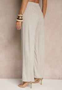 Renee - Jasnoszare Spodnie z Lnem o Szerokim Kroju z Gumką w Talii Filarive. Okazja: na co dzień. Kolor: szary. Materiał: len. Sezon: lato, wiosna. Styl: elegancki, casual