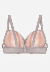 Renee - Szaro-Różowy Biustonosz z Koronką i Cyrkoniami Himelodia. Kolor: szary. Materiał: koronka. Wzór: koronka #2