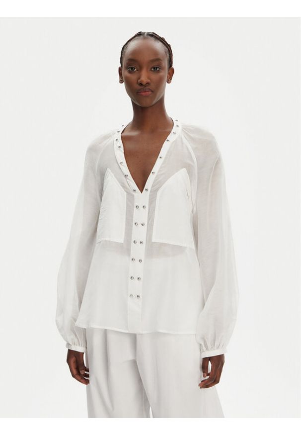 Pinko - PINKO Bluzka Darren Blusa 105281 A2M7 Z05 Biały Regular Fit. Kolor: biały. Materiał: bawełna