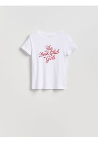 Reserved - T-shirt z nadrukiem - biały. Kolor: biały. Materiał: bawełna. Wzór: nadruk