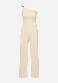 Born2be - Jasnobeżowy Asymetryczny Kombinezon na Jedno Ramię z Kieszeniami Efriele. Okazja: na co dzień, na randkę. Kolor: beżowy. Styl: casual #3