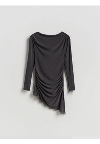 Reserved - Asymetryczna bluzka - ciemnoszary. Kolor: szary. Materiał: dzianina. Wzór: gładki #1