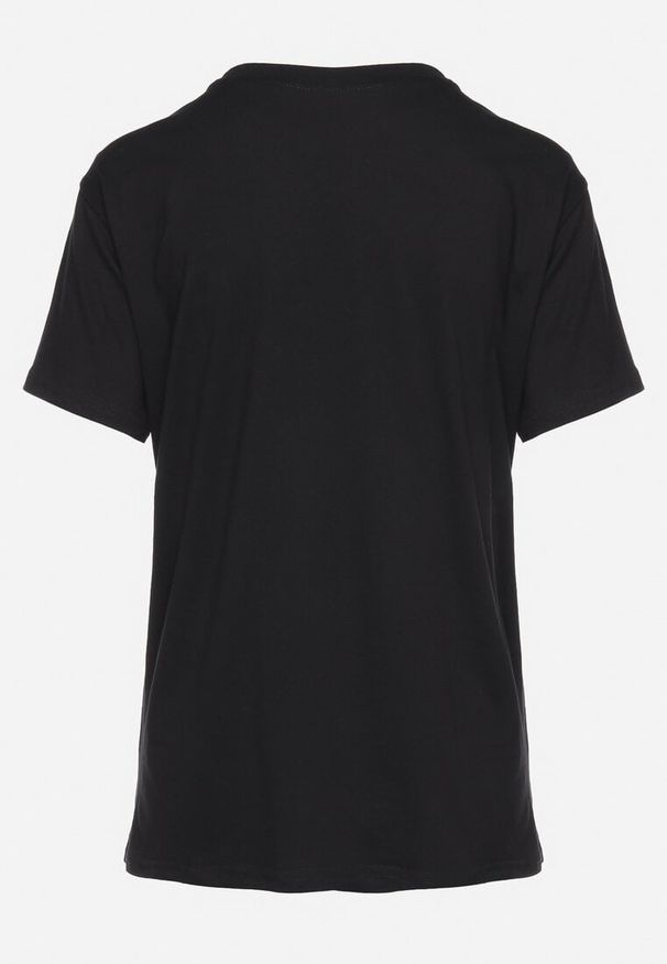 Born2be - Czarny T-shirt Ozdobiony Kolorowymi Cyrkoniami Wiadea. Okazja: na co dzień. Kolor: czarny. Wzór: kolorowy, aplikacja. Styl: casual, klasyczny