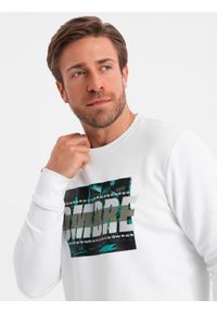 Ombre Clothing - Męska bluza z nadrukiem zakładana przez głowę - biała V1. Kolor: biały. Materiał: poliester, bawełna. Wzór: nadruk #3