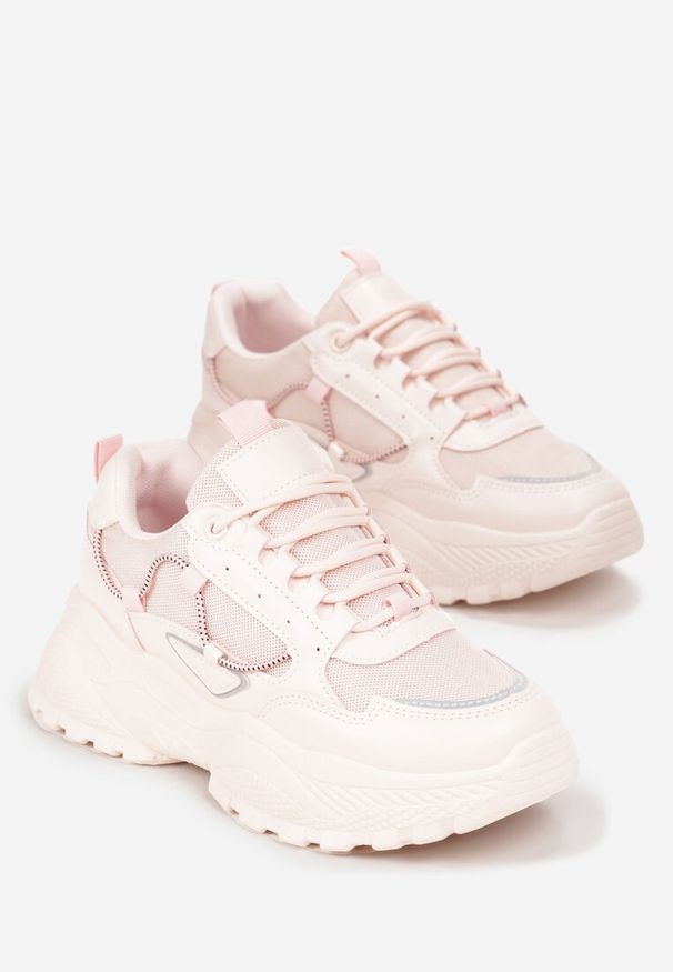Born2be - Różowe Sneakersy z Dekoracyjną Sznurówką Wokół Cholewki Nebissa. Kolor: różowy. Szerokość cholewki: normalna