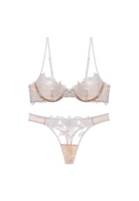 Intica - Komplet bielizny z kwiatowym haftem na specjalne okazje Flossy. Kolor: beżowy. Materiał: materiał. Wzór: kwiaty, haft #1