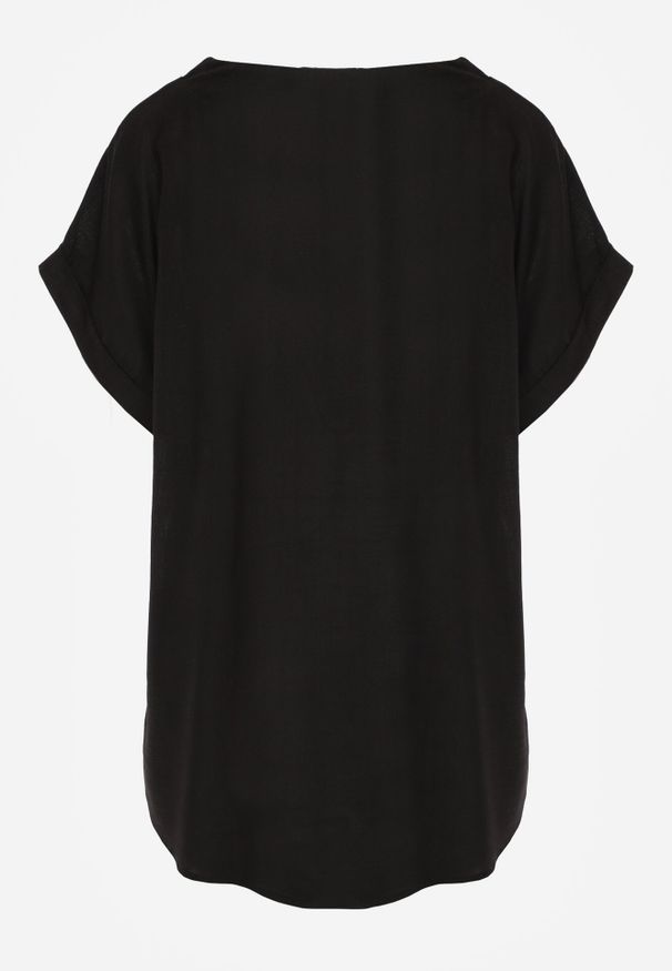 Born2be - Czarna Nietoperzowa Bluzka z Krótkim Rękawem z Lnem i Wiskozą Isirtila. Okazja: na co dzień, do pracy. Kolor: czarny. Materiał: wiskoza, len. Długość rękawa: krótki rękaw. Długość: krótkie. Sezon: lato. Styl: casual, klasyczny, elegancki