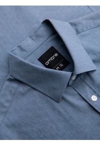 Ombre Clothing - Męska koszula SLIM FIT z ozdobnej tkaniny z kieszonką – niebieska V1 - Rozmiar: L. Okazja: do pracy. Typ kołnierza: kołnierzyk klasyczny. Kolor: niebieski. Materiał: tkanina. Wzór: haft, ze splotem. Styl: klasyczny, elegancki #8