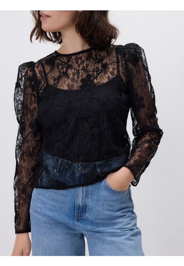 Reserved - Koronkowa bluzka - czarny. Kolor: czarny. Materiał: koronka