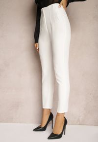 Renee - Białe Garniturowe Spodnie z Wysokim Stanem Saggie. Okazja: na co dzień. Stan: podwyższony. Kolor: biały. Długość: długie. Styl: klasyczny, casual, elegancki #3