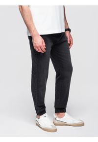 Ombre Clothing - Męskie spodnie jeansowe JOGGERY z klasyczna opaśnicą - czarne V3 - Rozmiar: M. Okazja: na co dzień. Kolor: czarny. Materiał: jeans. Styl: klasyczny