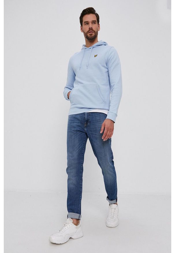Lyle & Scott Bluza bawełniana męska z kapturem gładka. Okazja: na co dzień. Typ kołnierza: kaptur. Kolor: niebieski. Materiał: bawełna. Wzór: gładki. Styl: casual