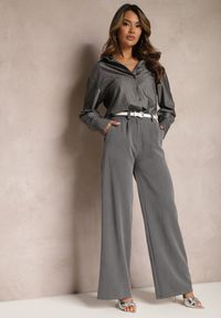Renee - Szare Szerokie Spodnie Garniturowe Viscose. Kolor: szary. Styl: street