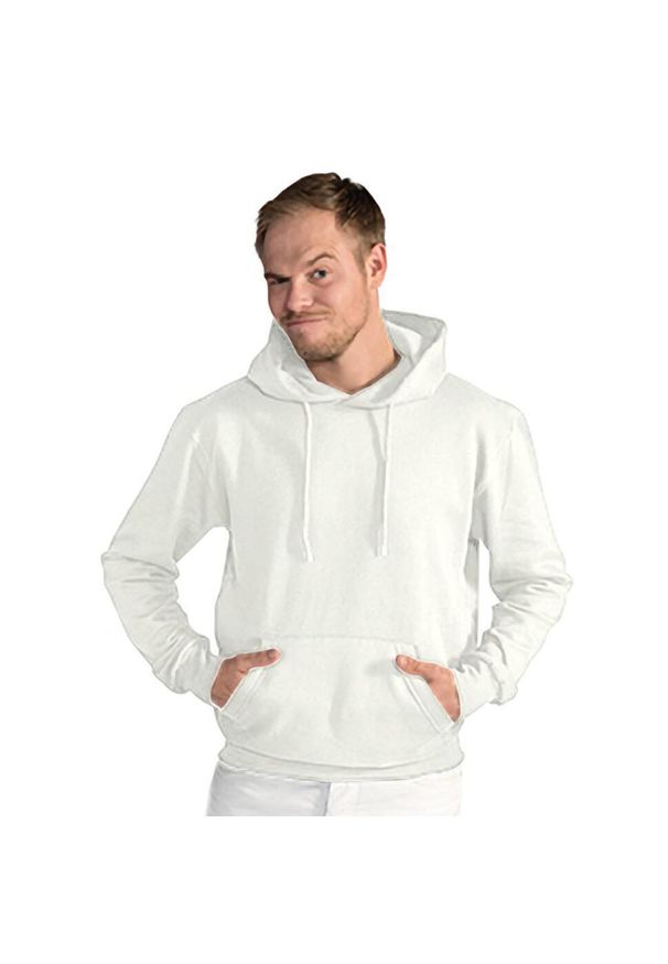 SG - Męska Gładka Bluza Sportowa Przez Głowę Kaptur. Kolor: biały. Wzór: gładki