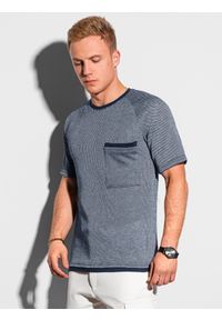 Ombre Clothing - T-shirt męski bez nadruku S1460 - granatowy - XXL. Kolor: niebieski. Materiał: bawełna, dzianina, jeans, poliester. Długość rękawa: raglanowy rękaw